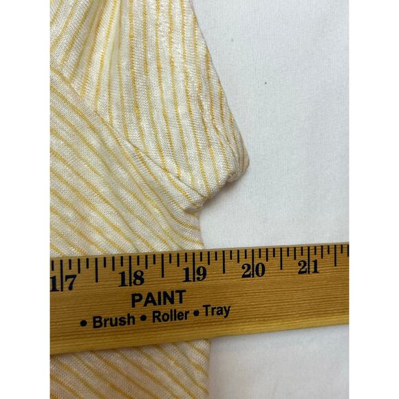 Sundance Women's Large Tan White Striped 100% Linen Sheer V-Neck Lightweight Top - Picture 5 of 6